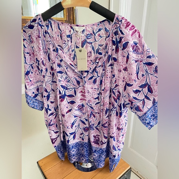 NWT Lucky Brand Border Print Peasant Top - Picture 4 of 7
